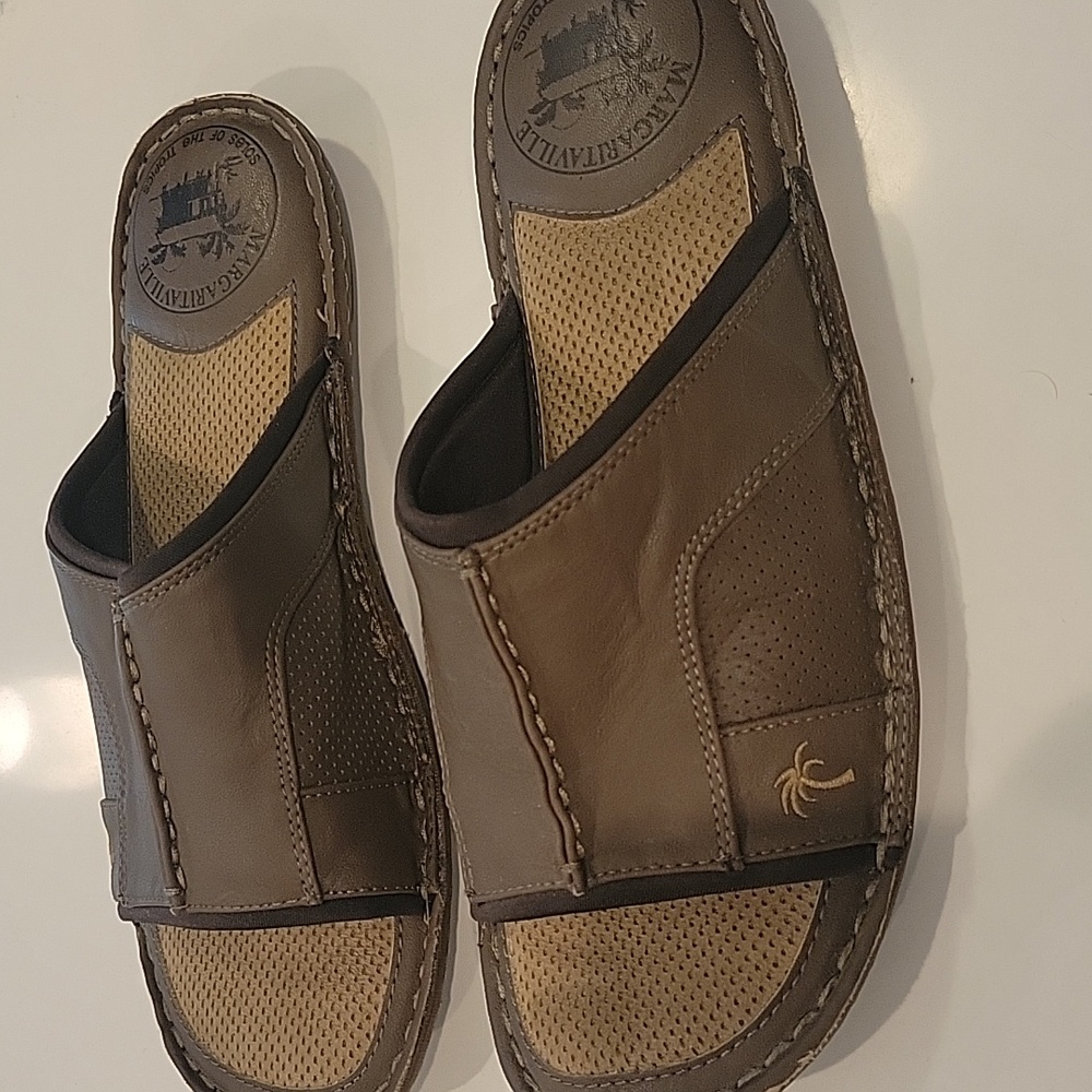 Margaritaville Soles Of The Tropics Mens Size 9 St Martin Brown Slide On Sandal